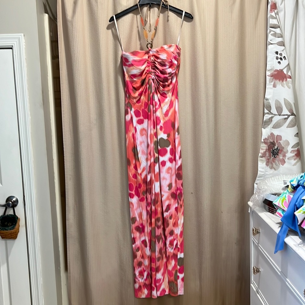 Tommy Bahama Pink and Coral Halter Maxi Dress